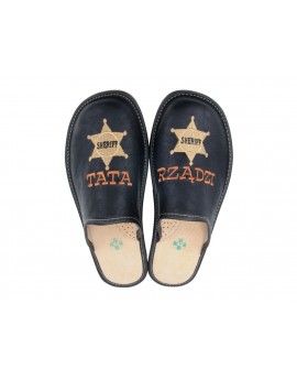 Tata Rządzi - Sheriff - personalizowany prezent dla Ojca - pantofle skórzane