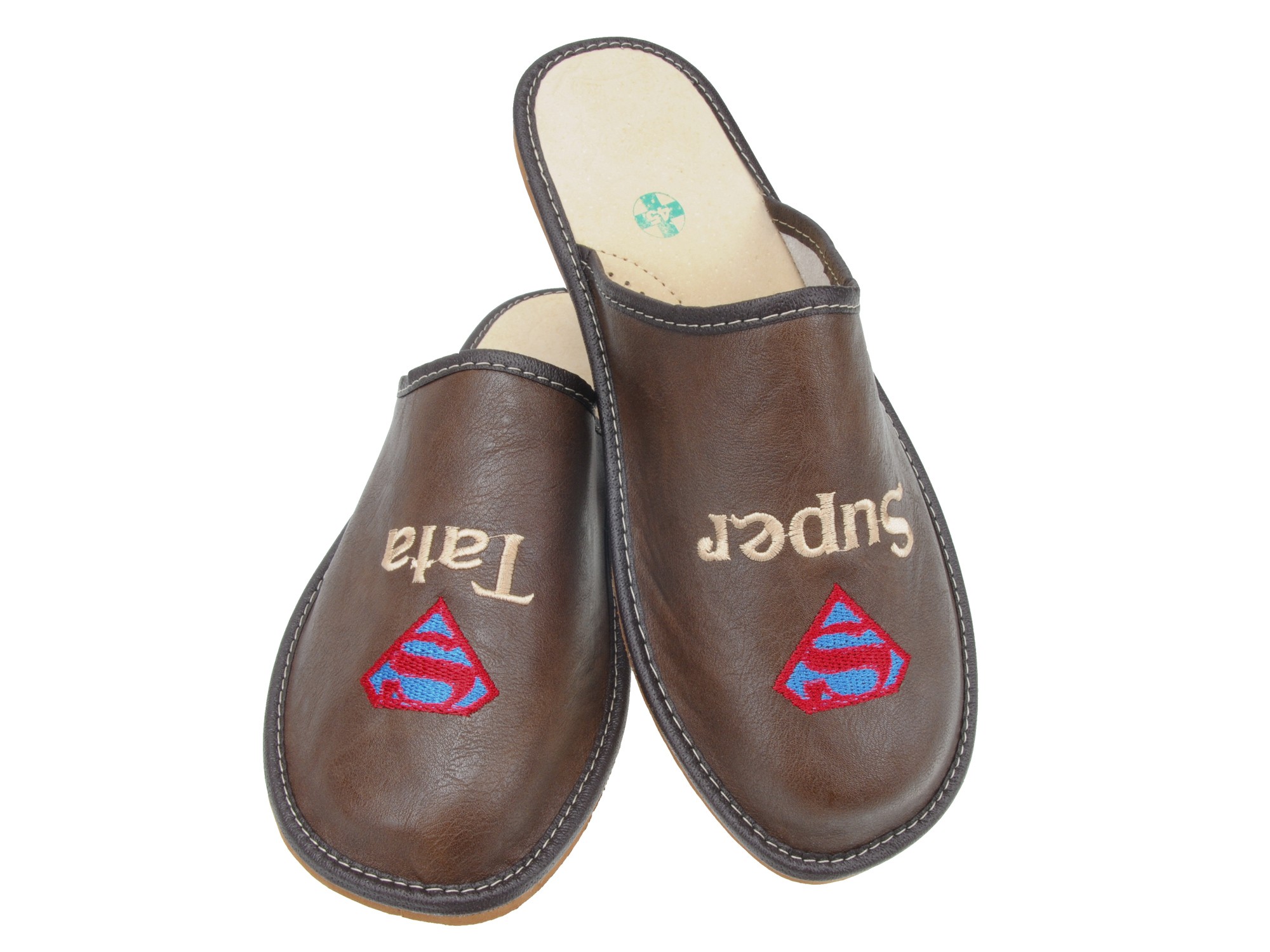 Skórzane Pantofle Super Tata - Personalizowany Prezent na dzień Ojca