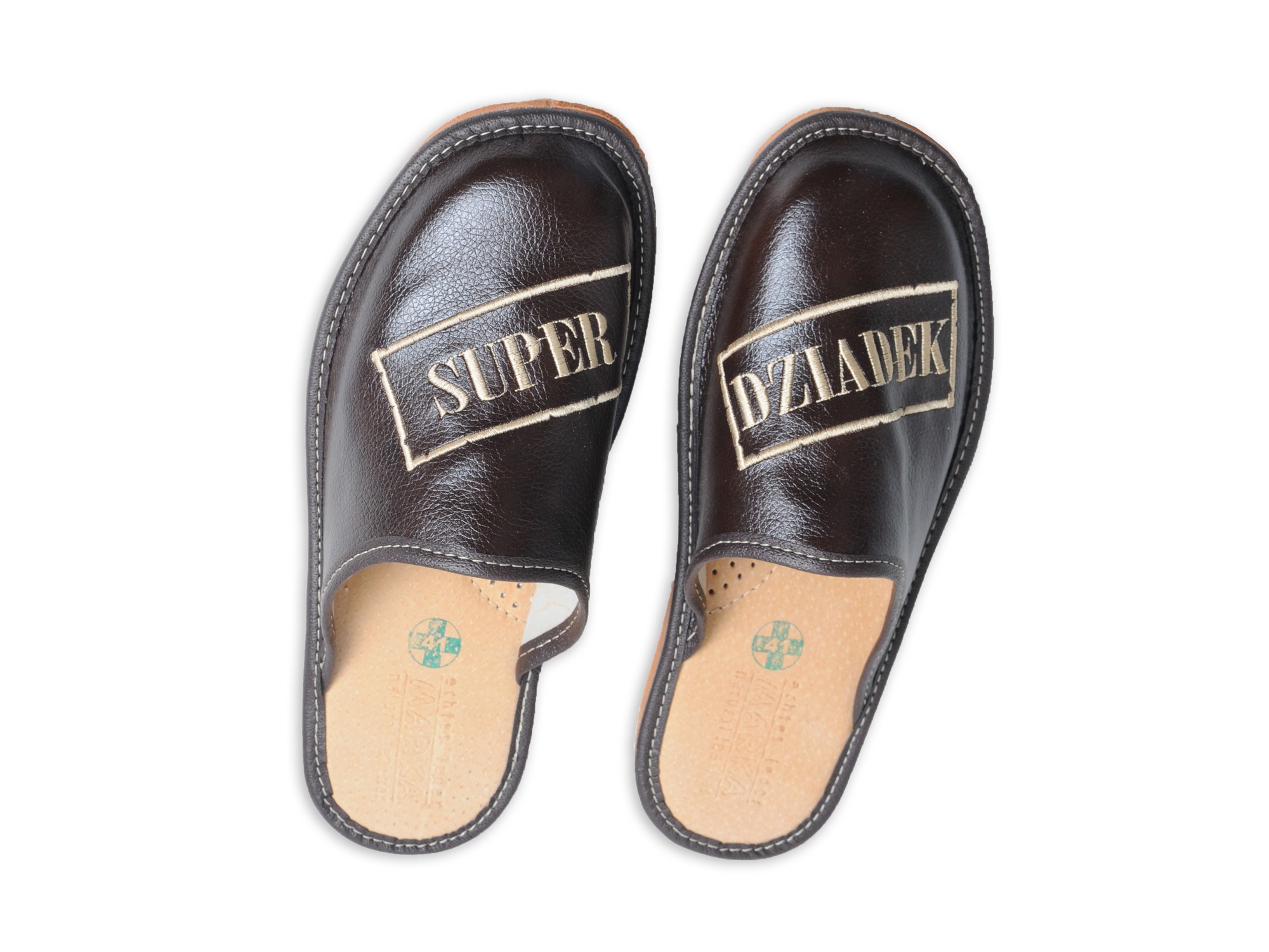 Super Dziadek - Skórzane pantofle haftowane - Prezent na dzień Dziadka - Certyfikat