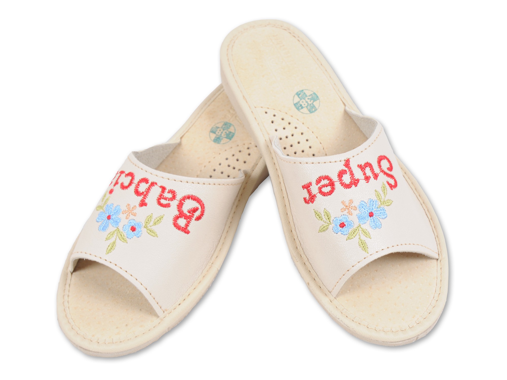 Super Babcia - Skórzane pantofle haftowane - Prezent na dzień Babci - Certyfikat