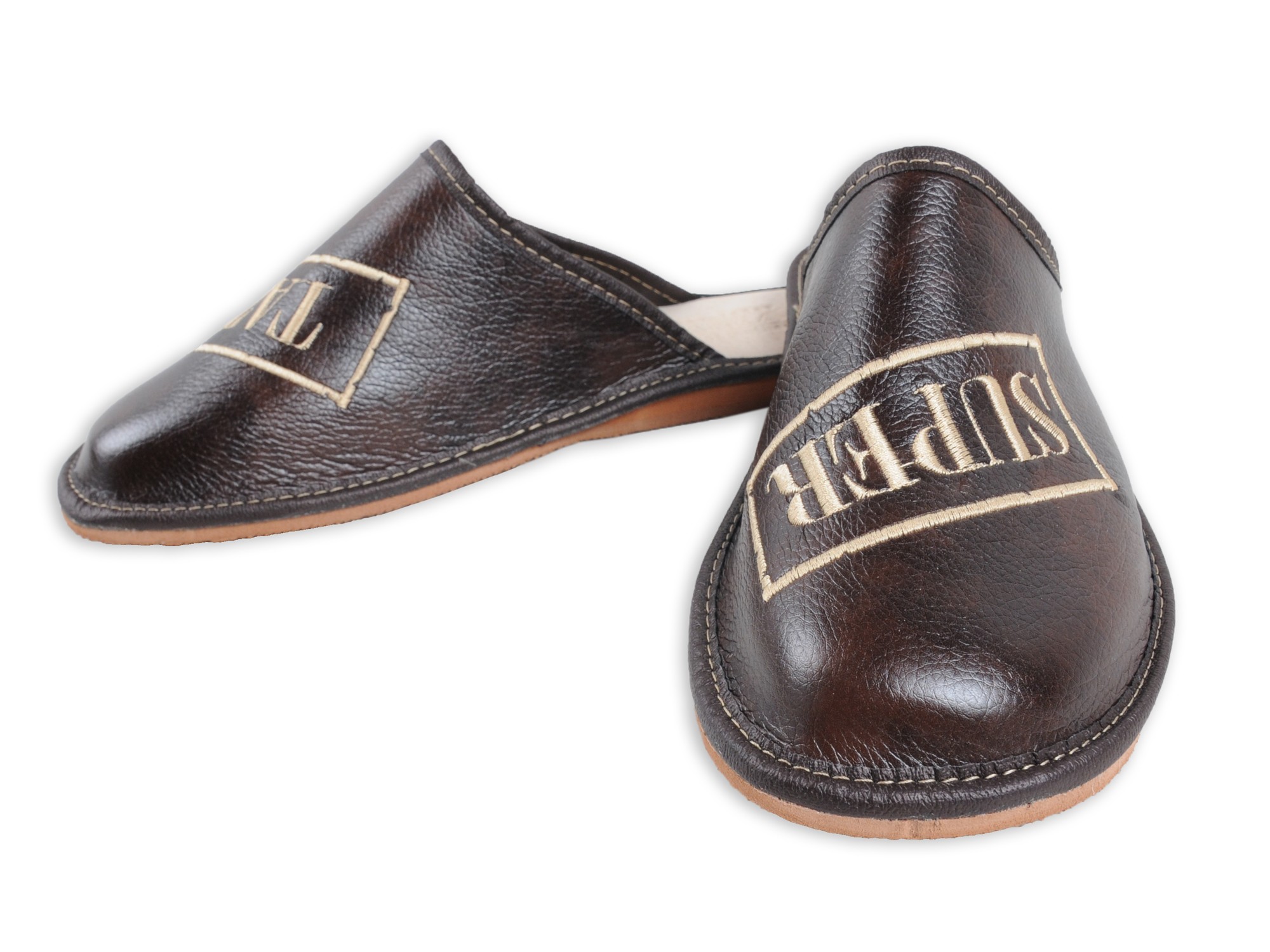 Super Tata - Skórzane pantofle haftowane - Prezent na dzień Ojca
