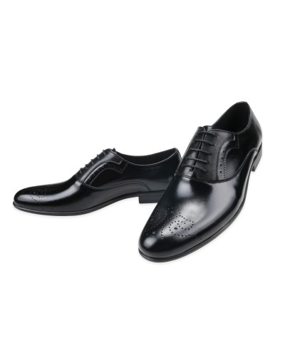 Eleganckie czarne skórzane buty typu half-brogues 6518