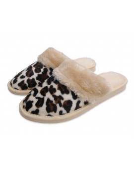 Zimowe kapcie pantofle w panterkę ocieplane runem A9BLK