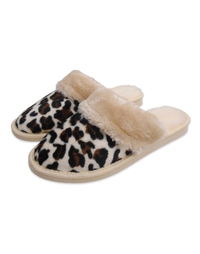 Zimowe kapcie pantofle w panterkę ocieplane runem A9BLK