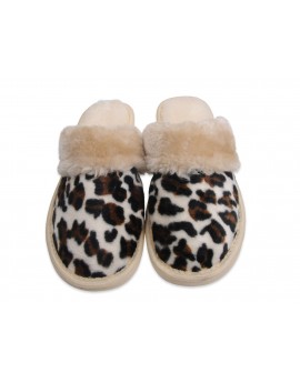 Zimowe kapcie pantofle w panterkę ocieplane runem A9BLK